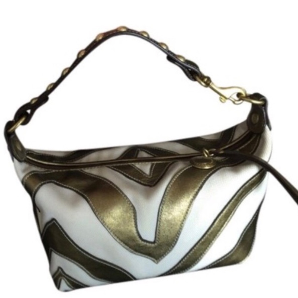 Coach Bag Zebra Studded Gold Authentic